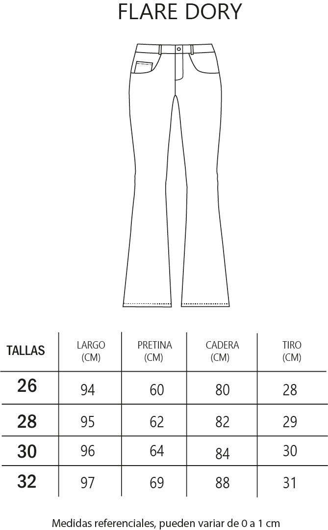 Size chart for Flare Dory