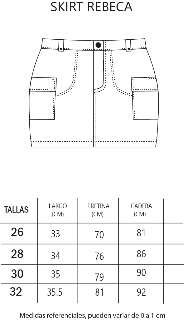 Size chart for Skirt jeans Rebeca